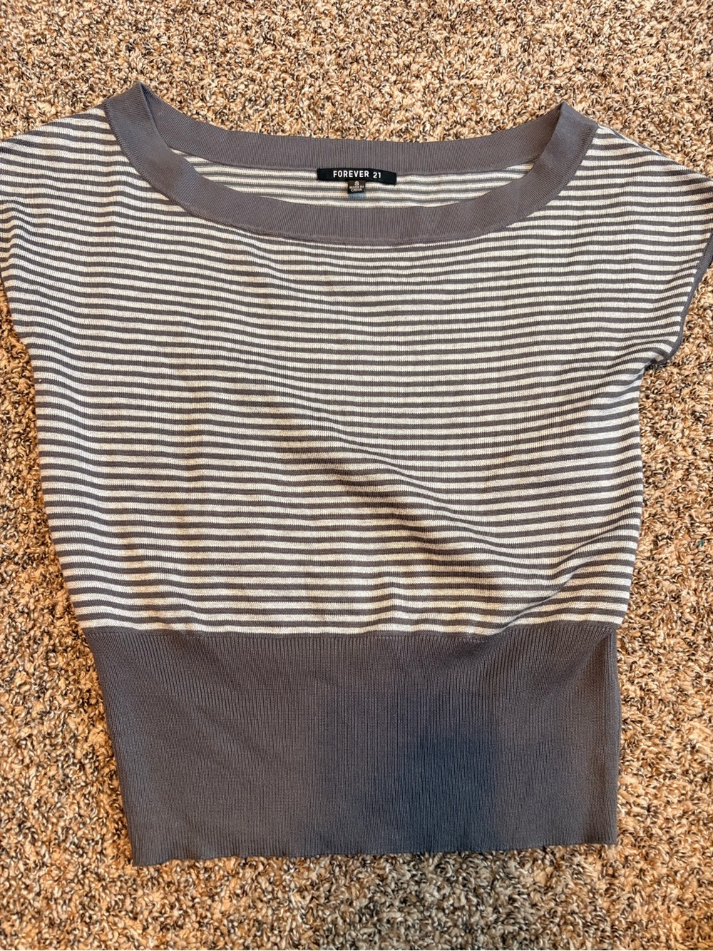 Forever 21 Gray & White Striped Cropped Top with Fitted Waist